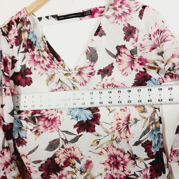 White House Black Market Size 6 Floral Top, Long Sleeve, Back w/ Draping, Boho - Picture 9 of 16
